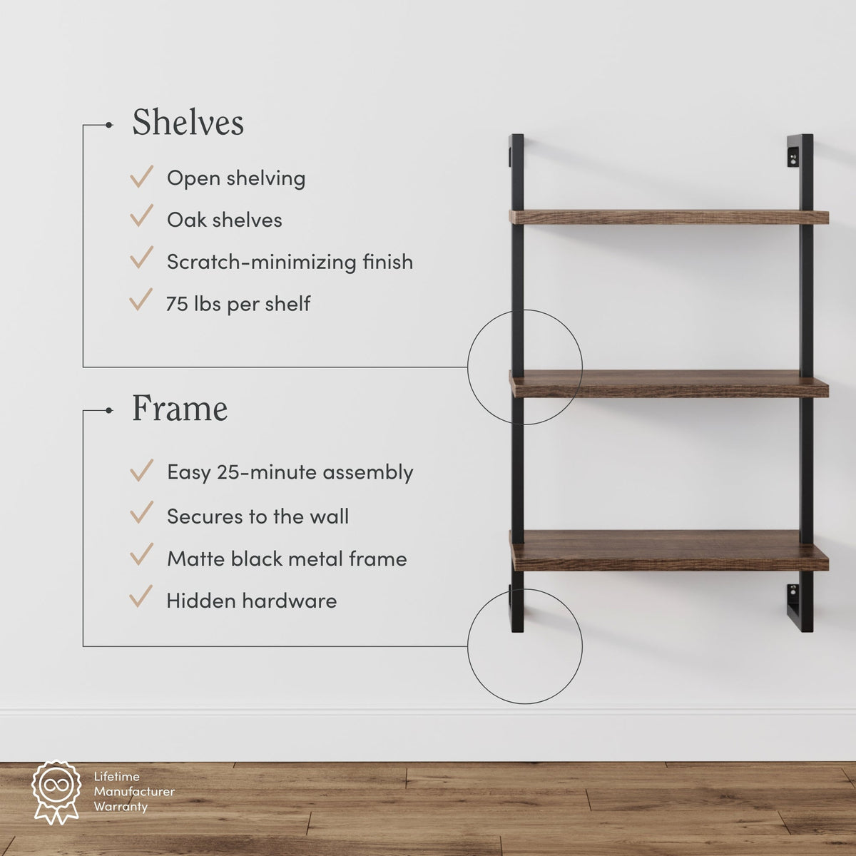 3-Shelf Ladder Bookshelf Oak Matte Black (Set of 2)