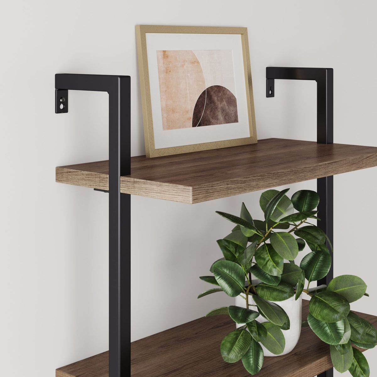 3-Shelf Ladder Bookshelf Oak Matte Black (Set of 2)