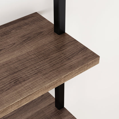 3-Shelf Ladder Bookshelf Oak Matte Black (Set of 2)