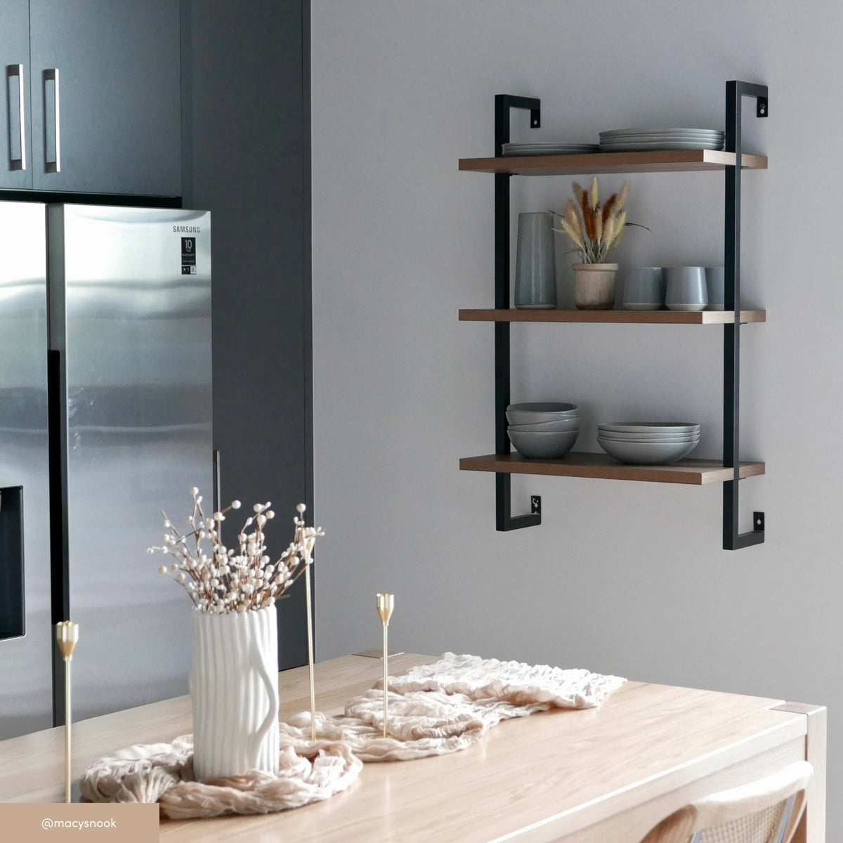 3-Shelf Ladder Bookshelf Oak Matte Black (Set of 2)