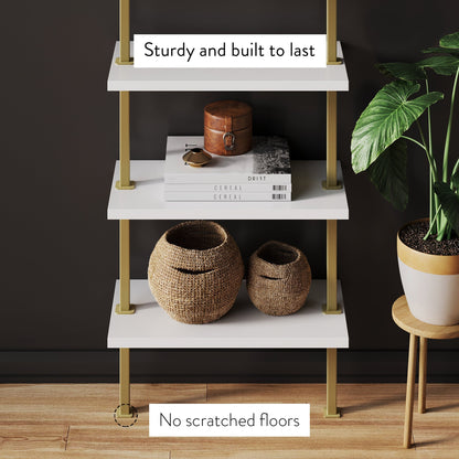 5-Shelf Ladder Bookshelf White Gold
