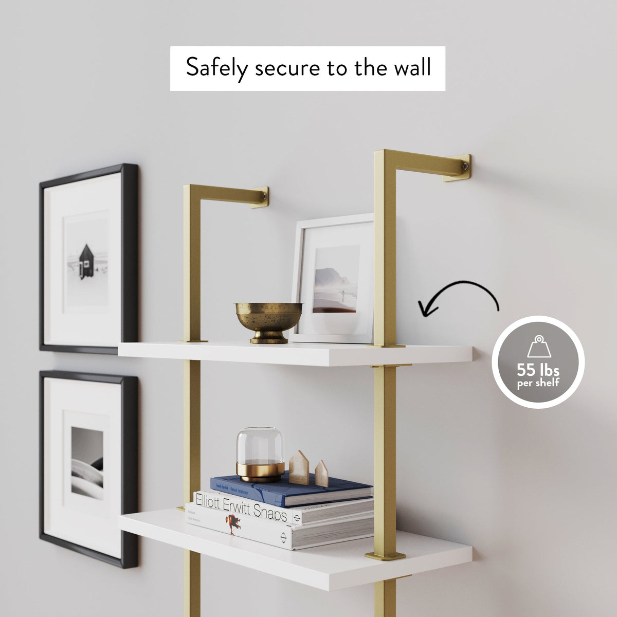 5-Shelf Ladder Bookshelf White Gold
