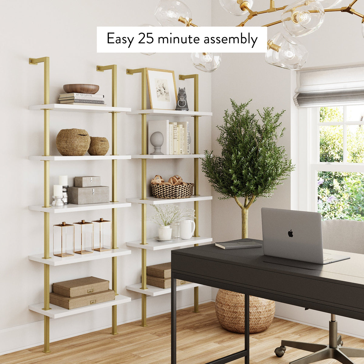 5-Shelf Ladder Bookshelf White Gold