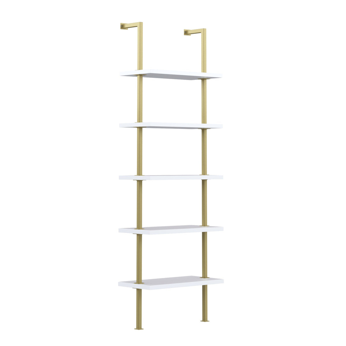 5-Shelf Ladder Bookshelf White Gold