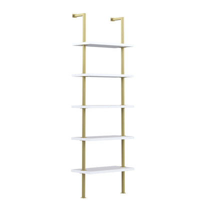 5-Shelf Ladder Bookshelf White Gold