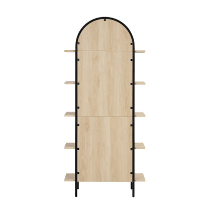 Boho Rattan & Wood Arched Bookshelf