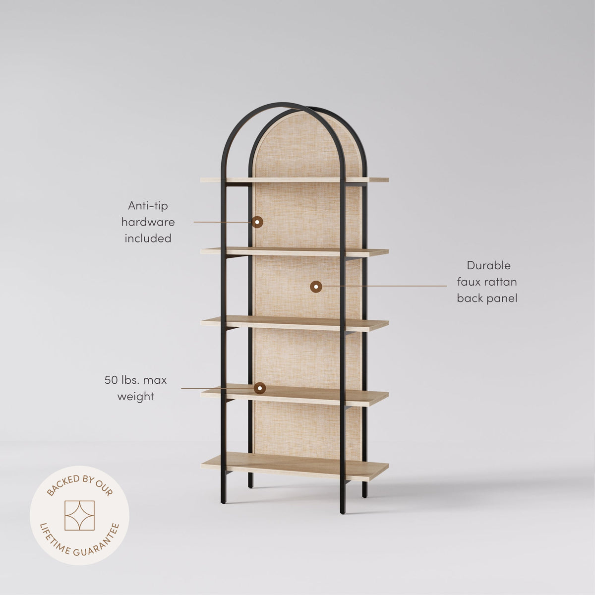 Boho Rattan & Wood Arched Bookshelf
