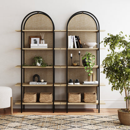 Boho Rattan & Wood Arched Bookshelf
