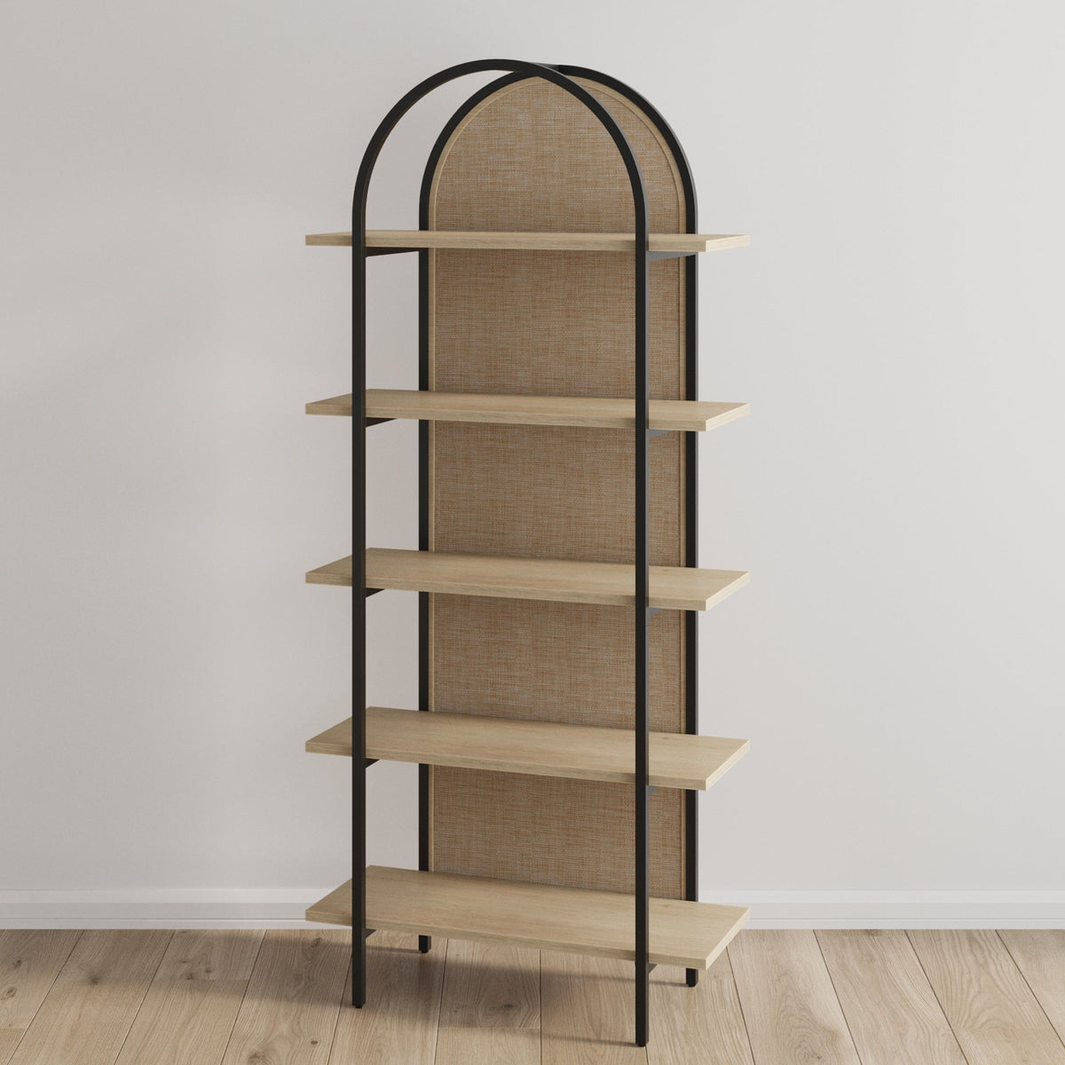 Boho Rattan & Wood Arched Bookshelf