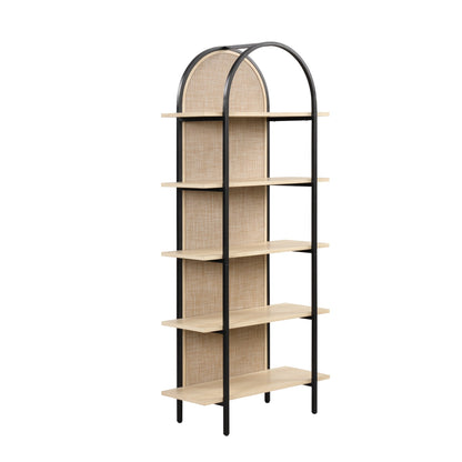 Boho Rattan & Wood Arched Bookshelf