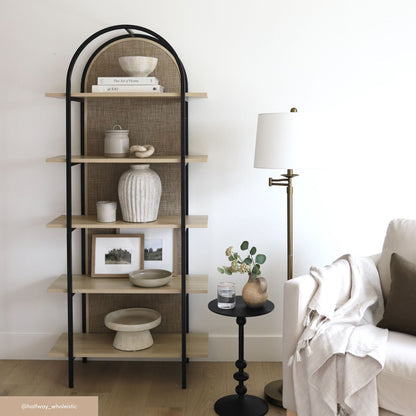 Boho Rattan & Wood Arched Bookshelf