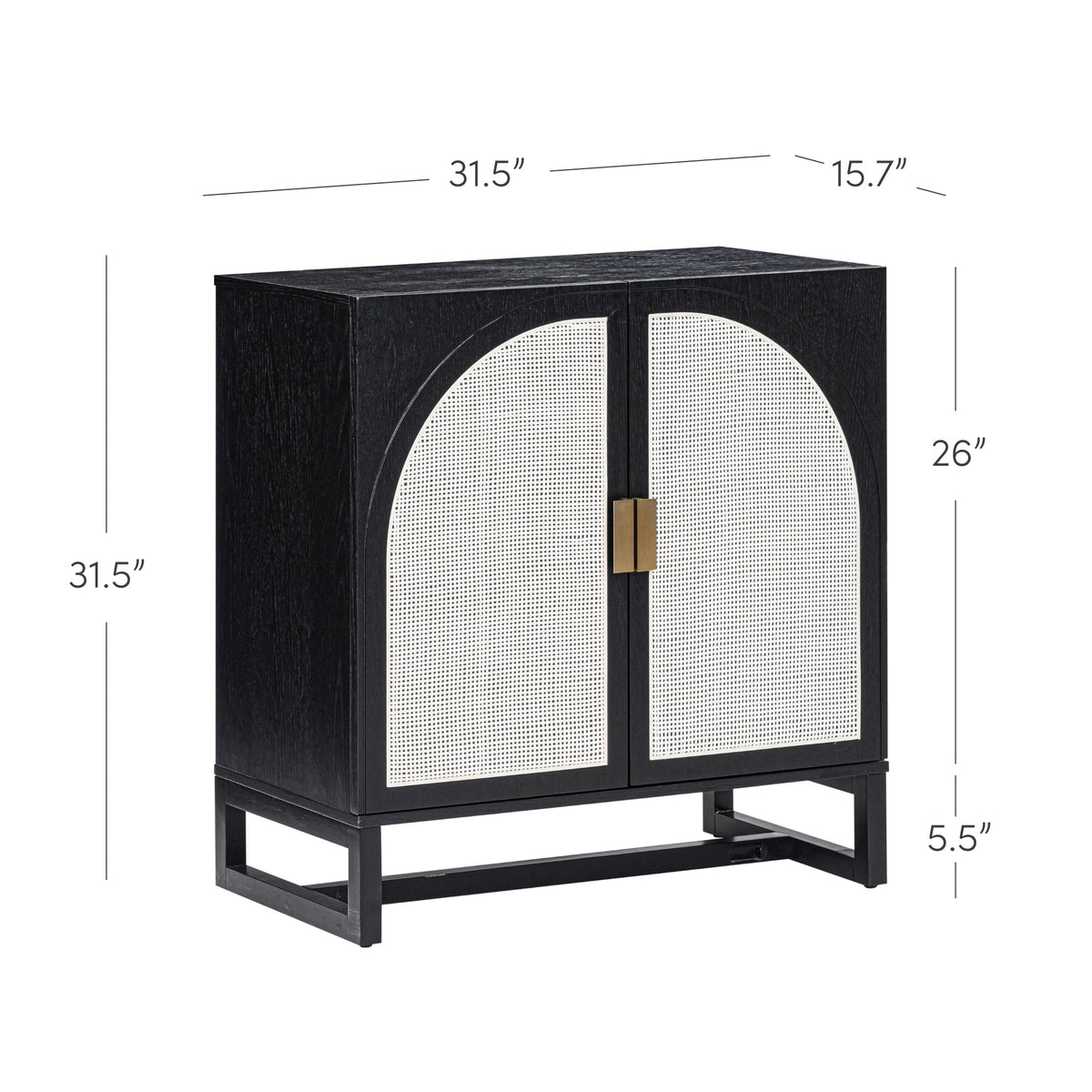 Boho Rattan Arched Door Storage Cabinet Black