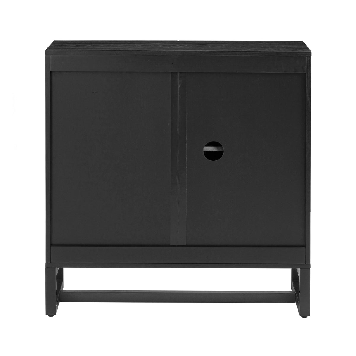 Arched Wooden 2-Door Storage Cabinet Black Rattan