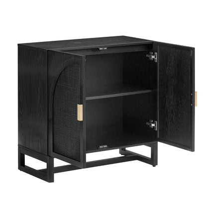 Arched Wooden 2-Door Storage Cabinet Black Rattan