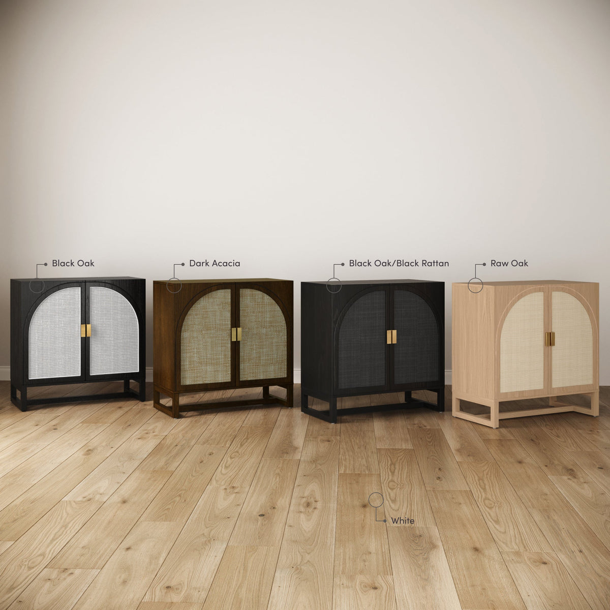 Boho Rattan Arched Door Storage Cabinet Black