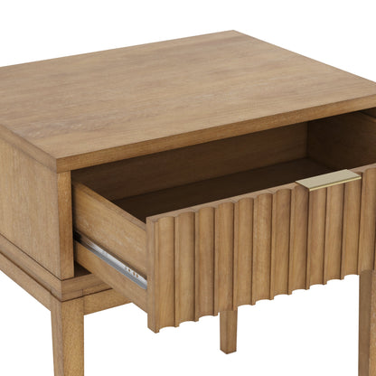 Bohemian Wood Nightstand with Drawer Light Brown