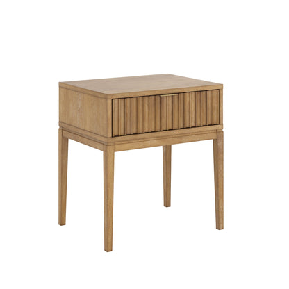 Bohemian Wood Nightstand with Drawer Light Brown