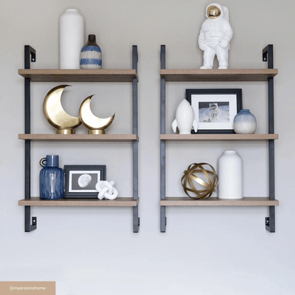 3-Shelf Ladder Bookshelf Oak Matte Black (Set of 2)